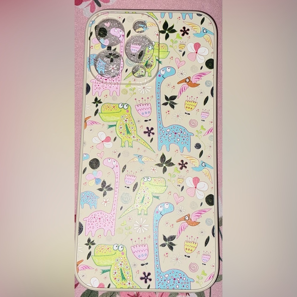 Colorful Dinosaur and Floral Patterned Case- I Phone 14 Pro Max